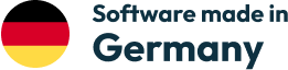Flaggen-Symbol mit Text Software made in Germany. Deutsche Software-Qualität und Herkunftssiegel.