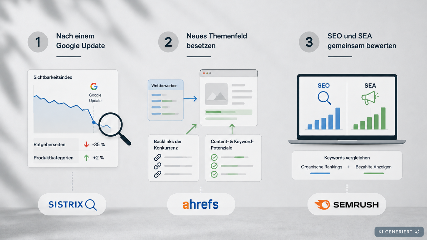 Ahrefs, sistrix und semrush